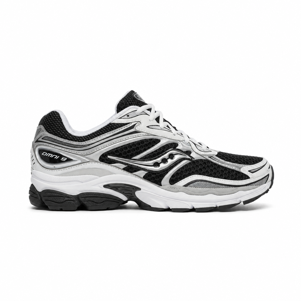 SAUCONY PROGRID OMNI 9 BLACK WHITE, squared